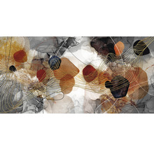 Abstraktes Kunstbild mit Steinen und goldenen Linien