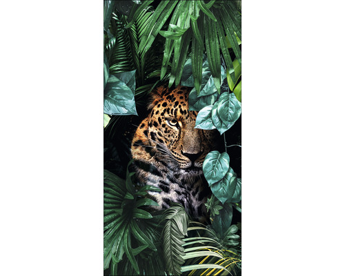 Leinwandbild Giclée In The Jungle 100x200 cm Dekoratives Wandpaneel mit Dschungelmotiv und Leopard