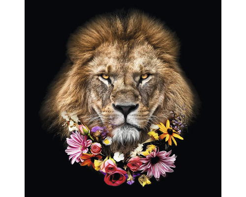 Tableau en verre Flowered Lion 20x20 cm