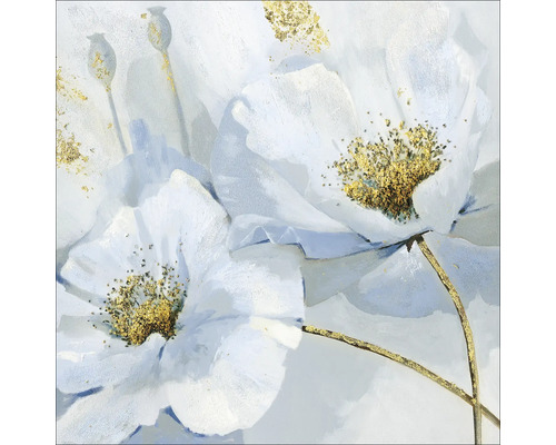 Gemälde mit weißen Blumen und goldenen Akzenten als Dekoration