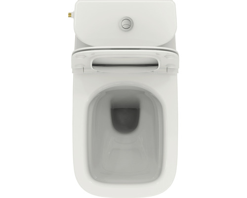 Aufnahme von oben einer Toilette mit Toilettendeckel