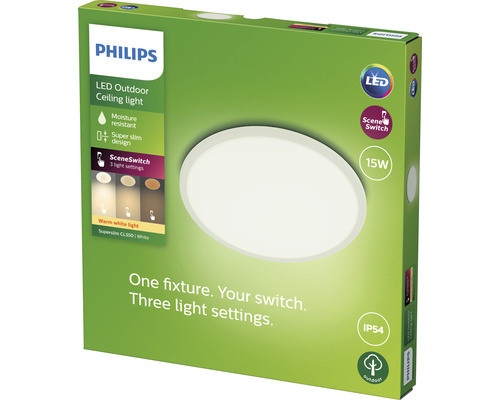 Philips LED-Aussenleuchte, feuchtigkeitsbeständig, superflaches Design, mit drei Lichteinstellungen in Verpackung