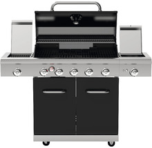 Barbecue à gaz avec armoire basse et couvercle ouvert