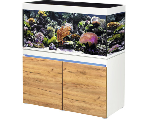 Kit complet d'aquarium EHEIM incpiria 430 marine avec éclairage à LED, pompe d'alimentation et meuble bas éclairé alpin/chêne