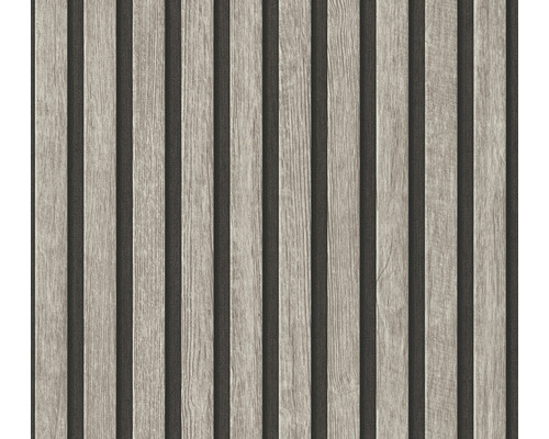 Vliestapete 39109-2 Holzpaneele Grau-Schwarz Tapete mit Holzoptik und vertikalen Streifen
