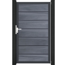 Portillon de jardin gris avec remplissages horizontaux et poignée
