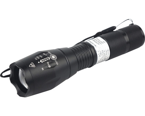 Schwarze Taschenlampe mit Zoomfunktion