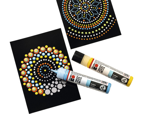 Marabu Dot Pens mit Mandala-Motiven auf schwarzem Papier