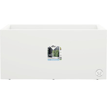 Jardinière rectangulaire blanche avec roulettes et réservoir d''eau