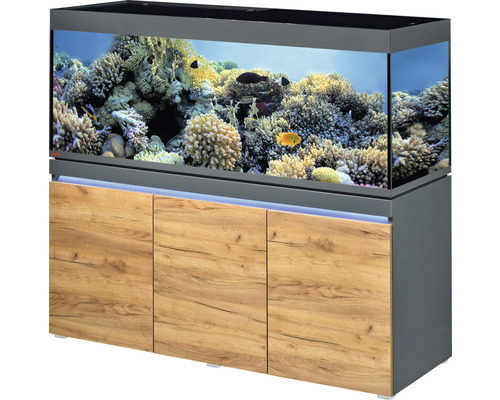 Kit complet d'aquarium EHEIM incpiria 530 marine avec éclairage à LED, pompe d'alimentation et meuble bas éclairé graphite/chêne