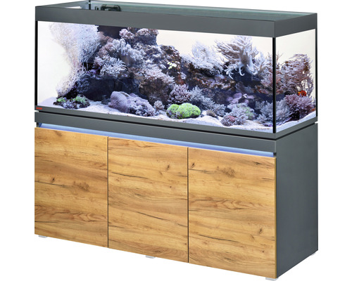Kit complet d'aquarium EHEIM incpiria 530 reef avec pompe d'alimentation et meuble bas éclairé graphite/chêne