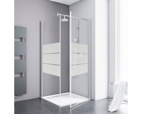 Porte pivotante avec paroi latérale Schulte Galaxy 90x90 cm butée à droite décor Depoli Light couleur du profilé aluminium