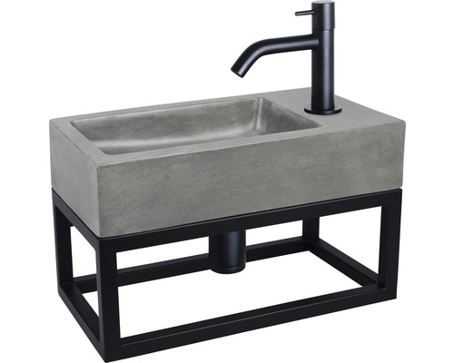 Set de lavabo HURA L 40x22 cm lavabo béton avec support, robinet d'eau froide et siphon en noir mat 38.006.09