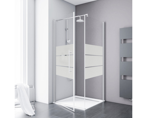 Porte pivotante avec paroi latérale Schulte Galaxy 90x90 cm butée à gauche décor Depoli Light couleur du profilé aluminium