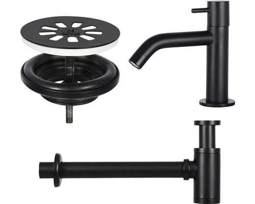 Robinet de lavabo, siphon et garniture de vidange pour un lavabo