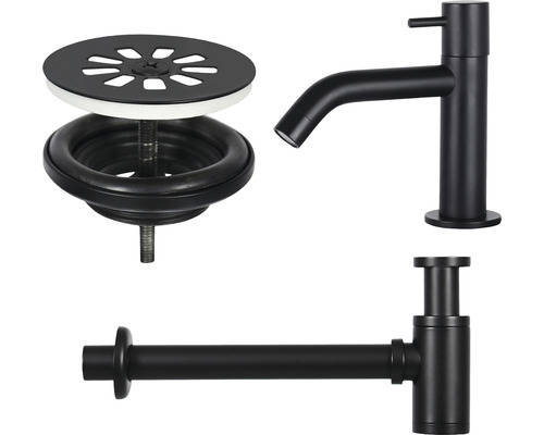 Waschtischarmatur, Siphon und Ablaufgarnitur für das Badezimmer