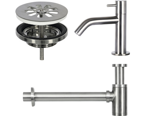 Robinet de lavabo, siphon et garniture de vidage en acier inoxydable