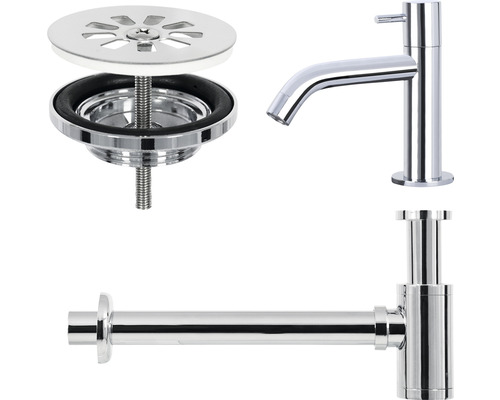 Robinet de lavabo, siphon et garniture de vidange