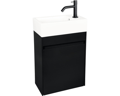 Set de lavabo Differnz HURA L 40x22 cm lavabo blanc avec meuble bas, robinet d'eau froide et siphon noir 38.006.17