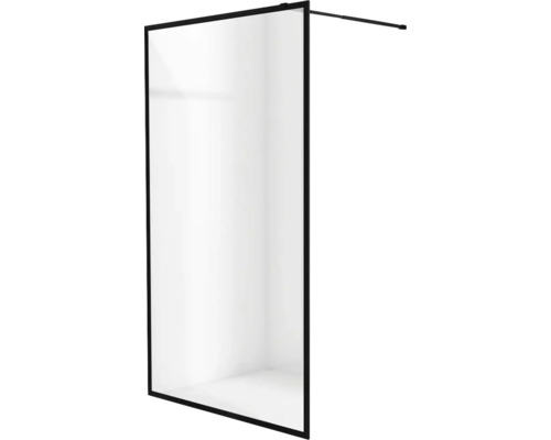 Paroi de protection pour douche avec cadre noir.