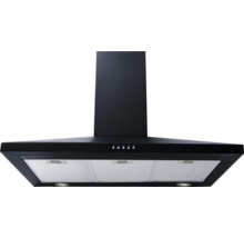 Schwarze Dunstabzugshaube mit Beleuchtung und Bedienfeld