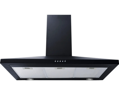 Schwarze Dunstabzugshaube mit Beleuchtung und Bedienfeld