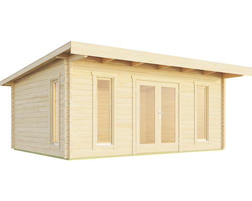 Holzgartenhaus mit Fenstern und Doppeltür