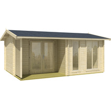 Gartenhaus aus Holz mit Fenstern und Doppeltür