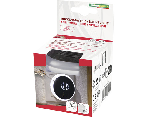 Anti-moustiques et veilleuse Windhager prise anti-insectes pour pièces jusqu'à 30m² Anti-moustique Windhager avec veilleuse dans son emballage