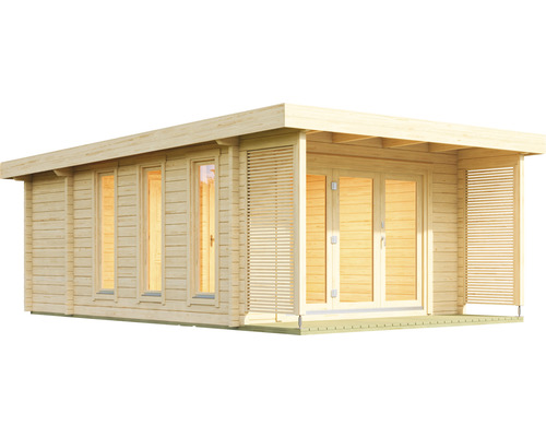 Holzgartenhaus mit Fenstern und Doppeltür