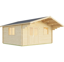 Holzgartenhaus mit Fenstern und Doppeltür