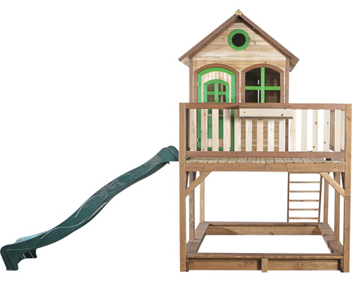 Spielturm mit Rutsche und Sandkasten aus Holz