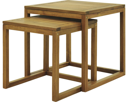 Beistelltisch GARDEN PLACE Alina 2 tlg. braun aus robustem Akazienholz Zwei quadratische, ineinander schiebbare Beistelltische aus Holz