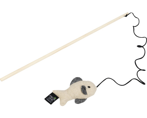 Jouet pour chat beeztees Minus one canne à pêche pour chat zorba gris beige 42 cm Canne à pêche pour chat avec poisson en tissu