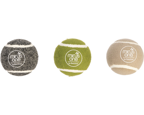 Trois balles de jeu pour chiens en feutre avec rayures et logo Beeztees