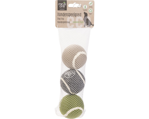 Jouet pour chien beeztees Minus one balle de tennis 3 pces gris vert beige 6 cm