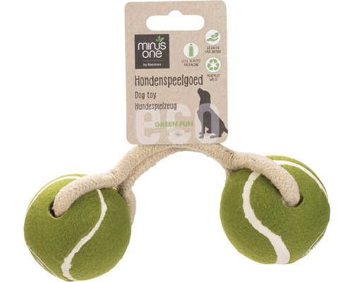 Jouet pour chien beeztees Minus one Duo balle de tennis Cord vert marron 6 x 21 cm Jouet pour chien avec deux balles vertes et corde