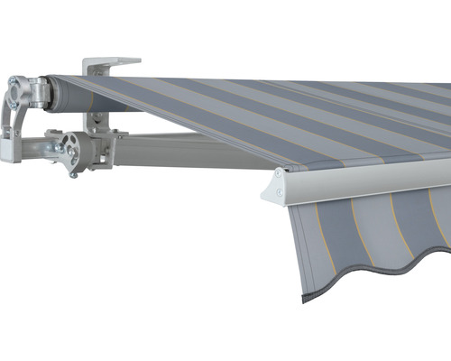 SOLUNA Gelenkarmmarkise Concept 4x2 Stoff Dessin 7109 Gestell Silber E6EV1 eloxiert Antrieb links inkl. Motor und Wandschalter Markise mit Streifenmuster