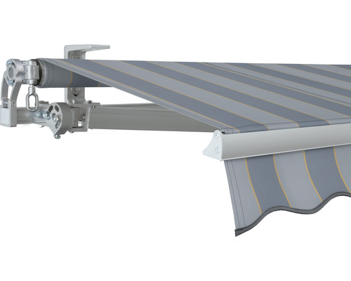 SOLUNA Gelenkarmmarkise Concept 4x2,5 Stoff Dessin 7109 Gestell Silber E6EV1 eloxiert Antrieb links inkl. Kurbel