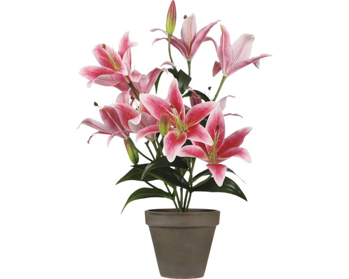 Plante artificielle lilium lancifolium Mica Decorations Ø 13,5 cm h 47 cm rose vif