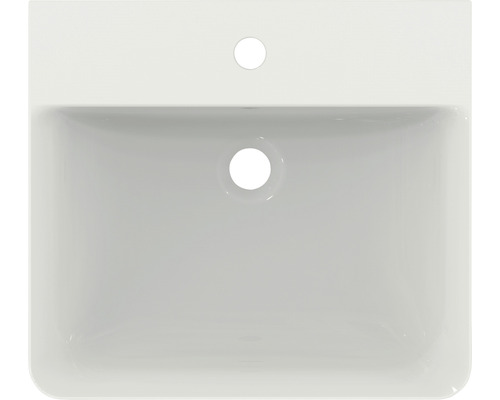 Waschbecken von oben mit Hahnloch und Überlauf