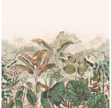 Papier peint jungle avec plantes tropicales et oiseaux