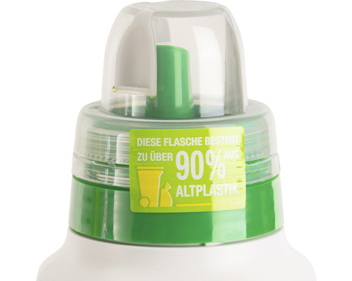 Flasche besteht zu über 90 Prozent aus recyceltem Kunststoff.