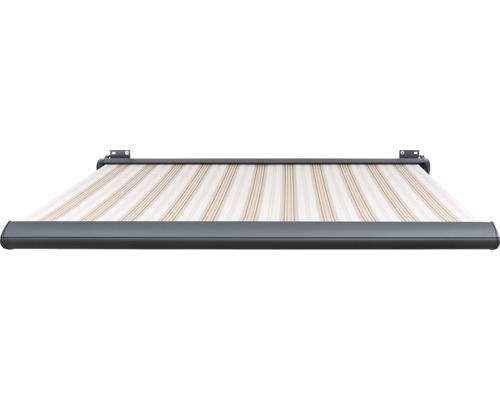 SOLUNA Kassettenmarkise Exklusiv 6x3 Dessin 6171 Gestell RAL 7016 anthrazitgrau Antrieb links inkl. Motor und Wandschalter Markise mit Streifenmuster
