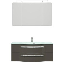 Badmöbelset 3-teilig Pelipal xpressline 4005 BxHxT 120 x 200 x 49,1 cm Frontfarbe grau hochglanz mit Waschtisch Glas weiß und Glaswaschtisch Waschtischunterschrank Spiegelschrank mit LED-Beleuchtung Griff chrom glanz 992.1200112 9921200112