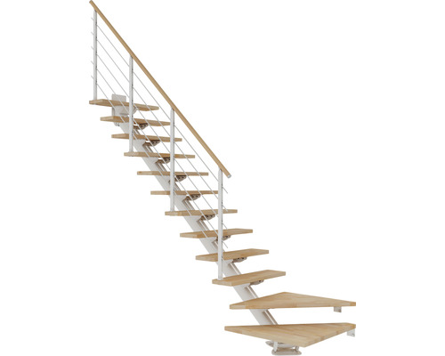 Holztreppe mit Stahlgeländer