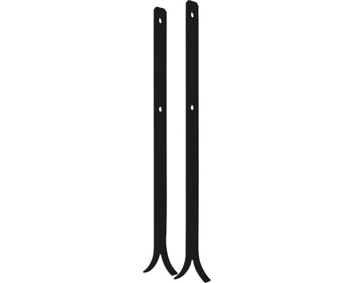 Pied de poteau PLUS universel à sceller dans du béton 4 x 60 cm lot de 2 noir Deux pentures de portail en acier avec trous de fixation