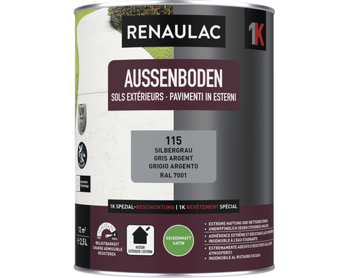 Peinture pour sol extérieur RENAULAC mat satiné gris argent 2.5 l