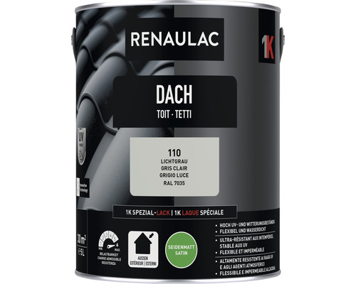 Peinture pour toit RENAULAC mat satiné gris clair 5 l Renaulac peinture pour toit, gris clair, satinée, bidon de 5 litres