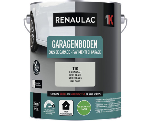 Peinture pour garage RENAULAC mat satiné gris clair 5 l Peinture pour sol de garage Renaulac, gris clair, bidon de 5 litres